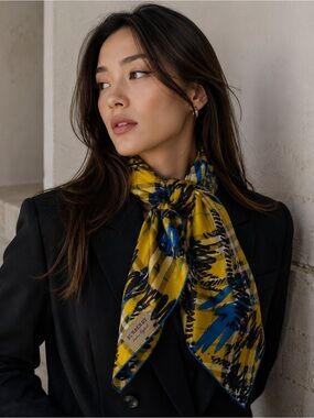 Burberry Yellow, Blue & Black Graphic Silk Scarf